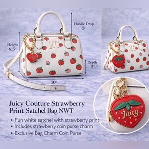 Juicy Couture Strawberry Print Satchel Bag-Crossbody + Coin Purse Charm